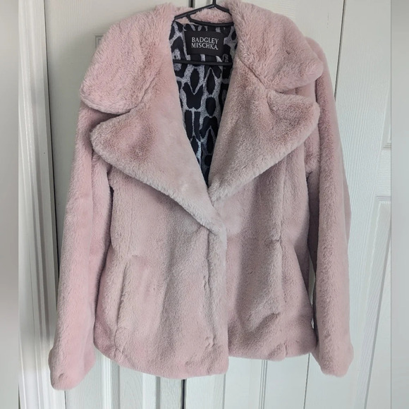 NWOT Badgley Mischka Pink Faux Fur Cheetah Teddy Coat Small - Picture 3 of 6